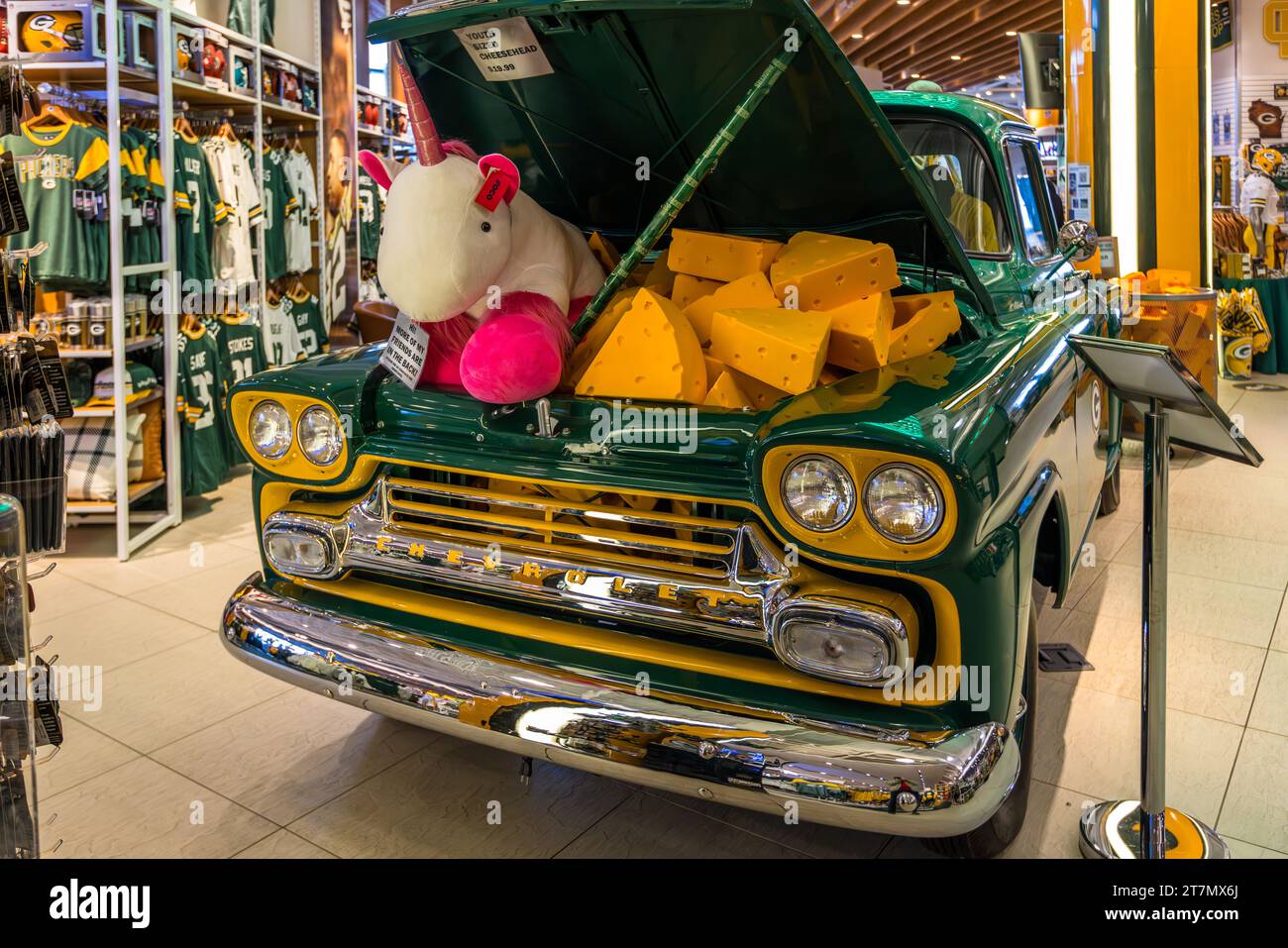 Fan Shop di Greenbay Packers (Cheese Heads) American Football Club, Green Bay, Stati Uniti Foto Stock