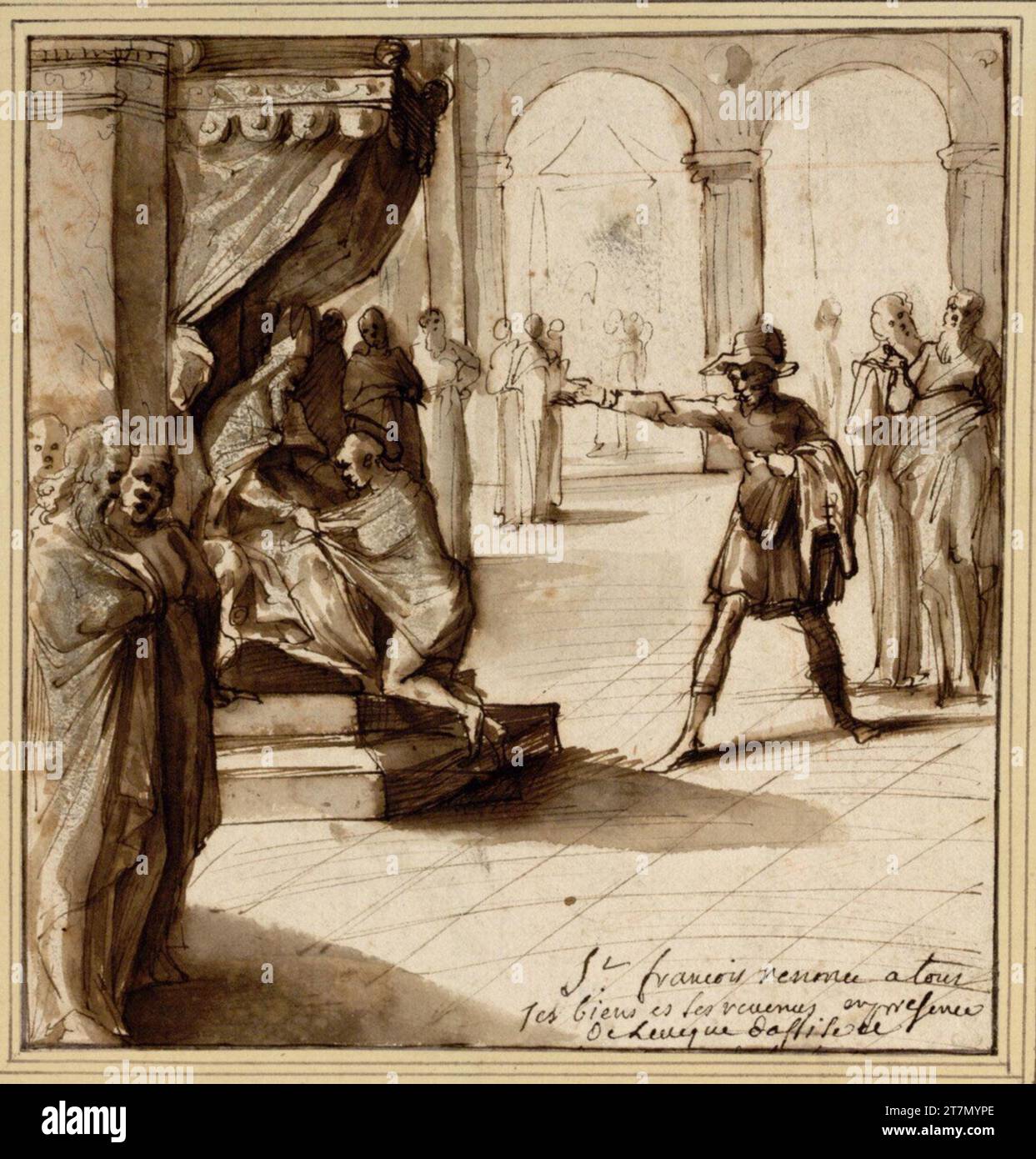 Domenico Cresti gen. Passignano San Francesco consegna al Vescovo di Assisi il suo. Feder, inchiostro, lavato Foto Stock
