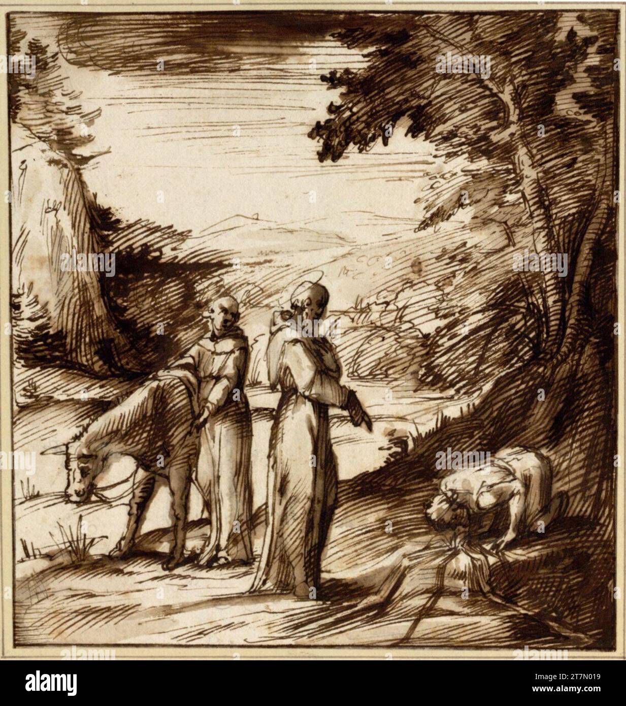 Domenico Cresti gen. Passignano fonte miracolo di San Francesco. Feder, inchiostro, lavato Foto Stock