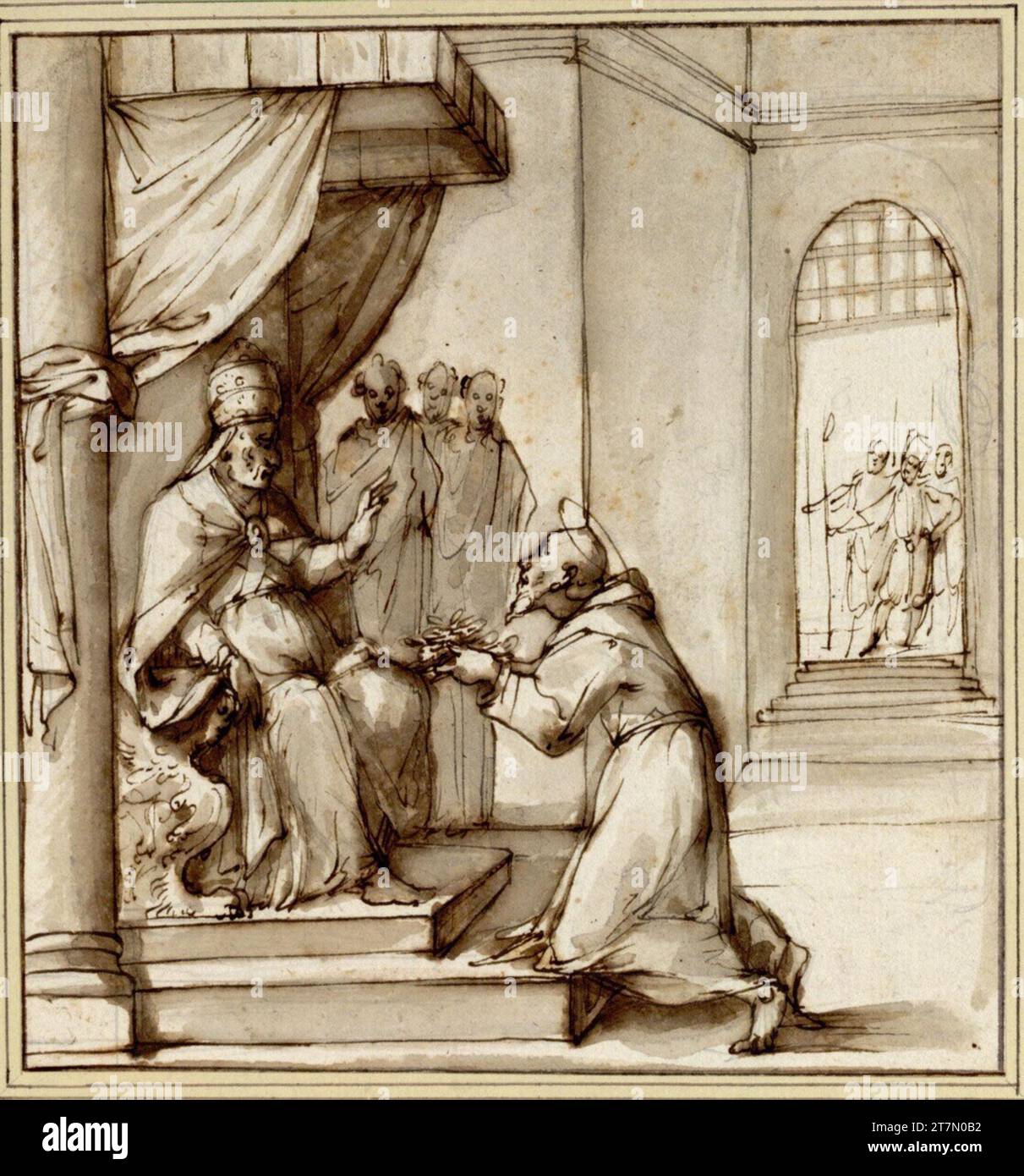 Domenico Cresti gen. Passignano Papa Onorio e il Santo Francesco con le rose. Feder, inchiostro, lavato Foto Stock