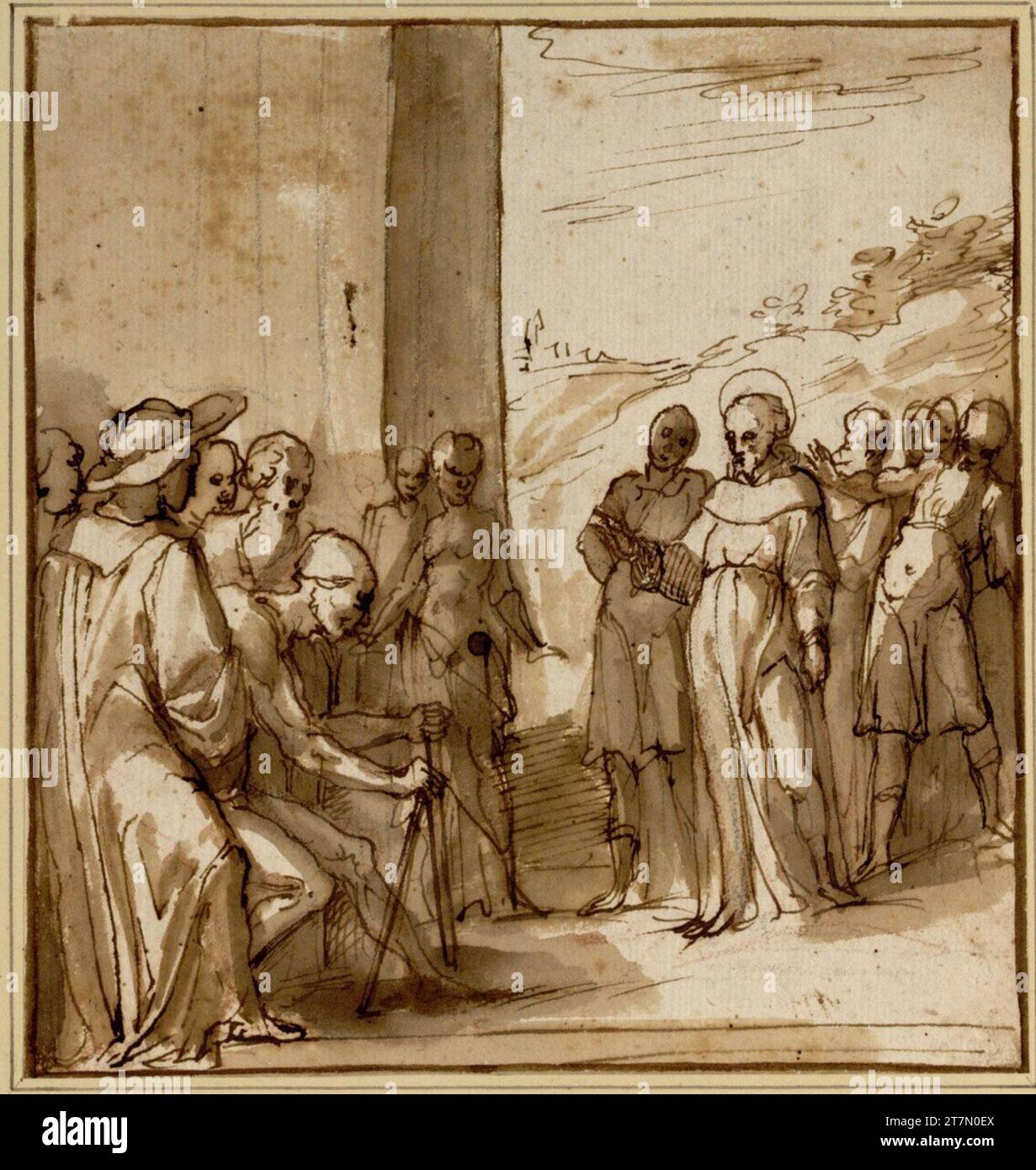 Domenico Cresti gen. Passignano San Francesco cura un malato. Feder, inchiostro, lavato Foto Stock