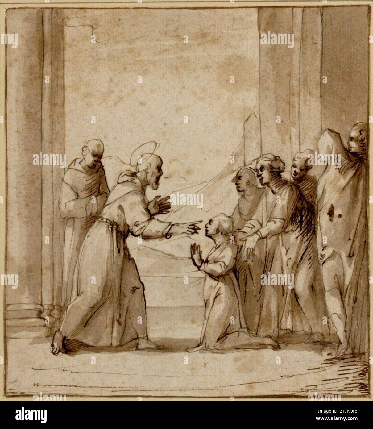 Domenico Cresti gen. Passignano St Francis guarisce un cieco. Feder, inchiostro, lavato Foto Stock
