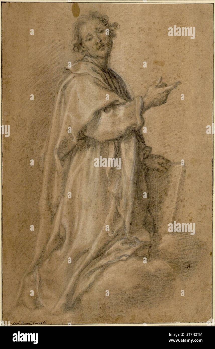Francesco Curradi Un santo a destra su nuvole inginocchiate, che alzò i diritti, quello di sinistra basato su un libro. Gesso; coltivato in bianco; carta marrone; leccato Foto Stock Francesco Curradi Un santo a destra su nuvole inginocchiate, che alzò i diritti, quello di sinistra basato su un libro. Gesso; coltivato in bianco; carta marrone; leccato Foto Stock