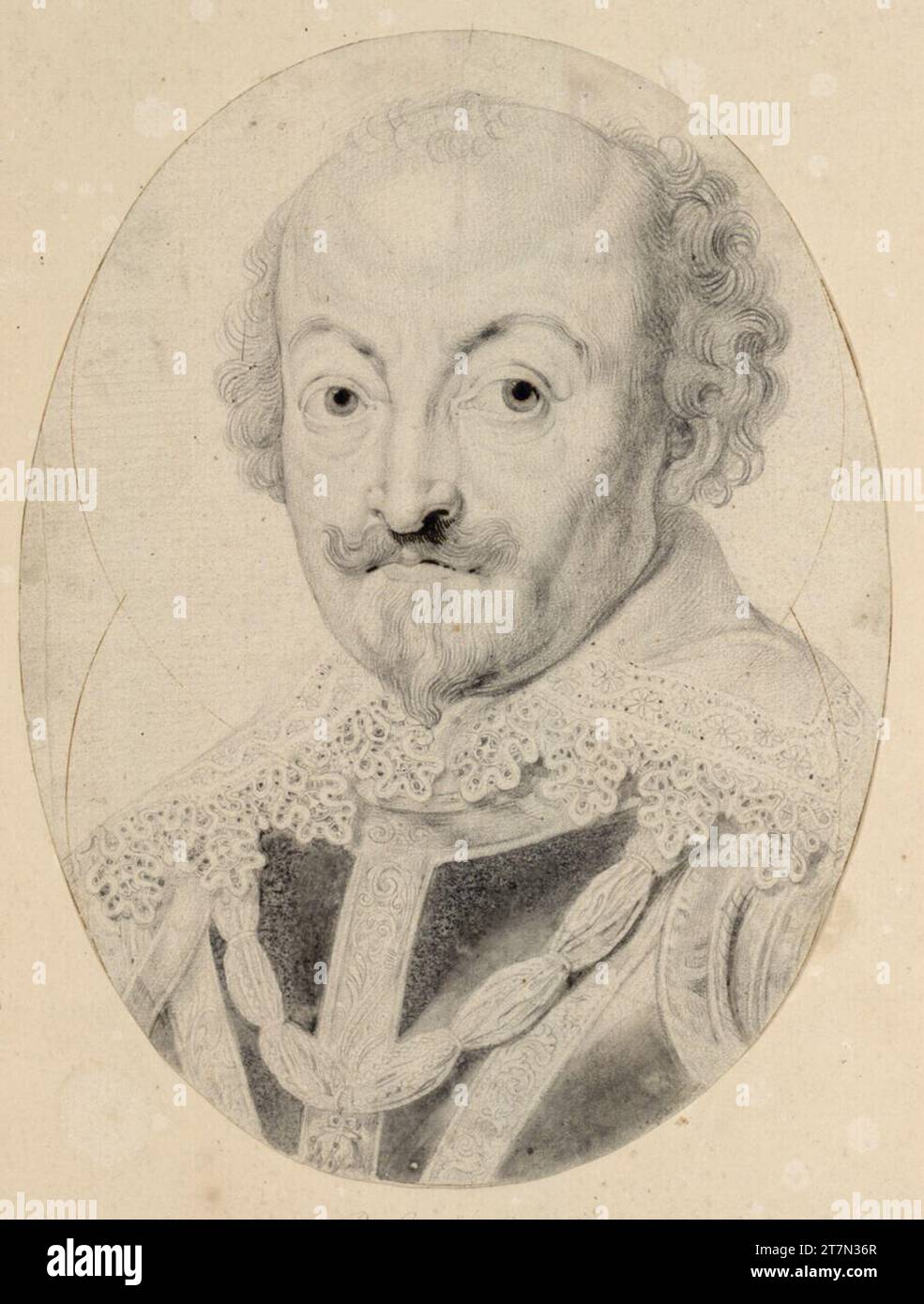 Pieter Soutman Johannes von Nassau, conte di Katzenelnbogen (ritratto a mezza lunghezza nell'ovale). Gesso nero, lavato in grigio, dettagli e cerchi circolari per la struttura ovale con molla marrone; su misura per l'ovale Foto Stock