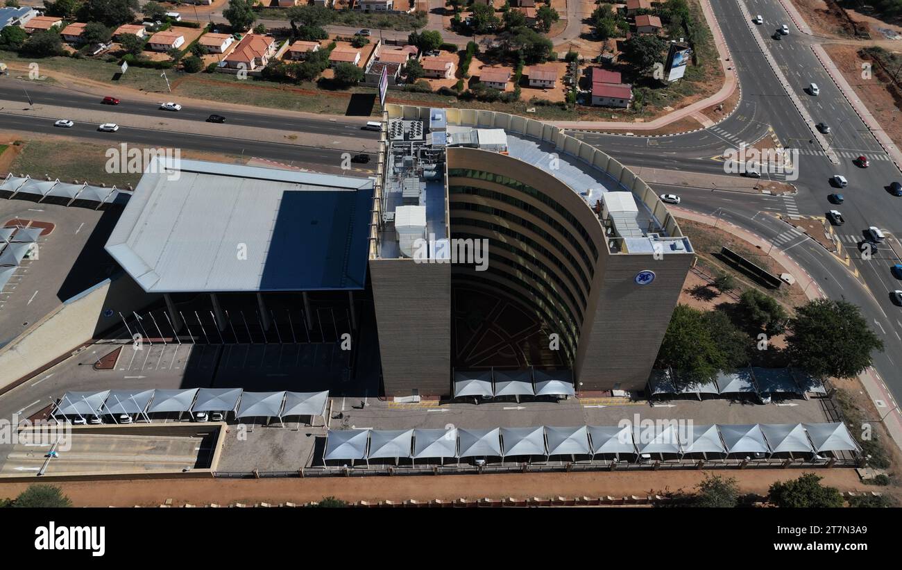 Una vista aerea della sede centrale della SADC nel quartiere centrale degli affari (CBD) a Gaborone, Botswana, Africa Foto Stock