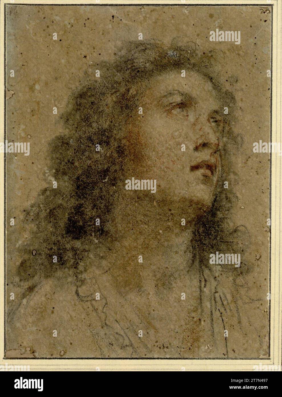 Jacopo Confortini ritratto a metà lunghezza di un giovane che guarda a destra con ricci lunghi. Gesso; gesso rosso ; carta brunastro, precedentemente bluastro; completata agli angoli in basso e a destra sopra Foto Stock