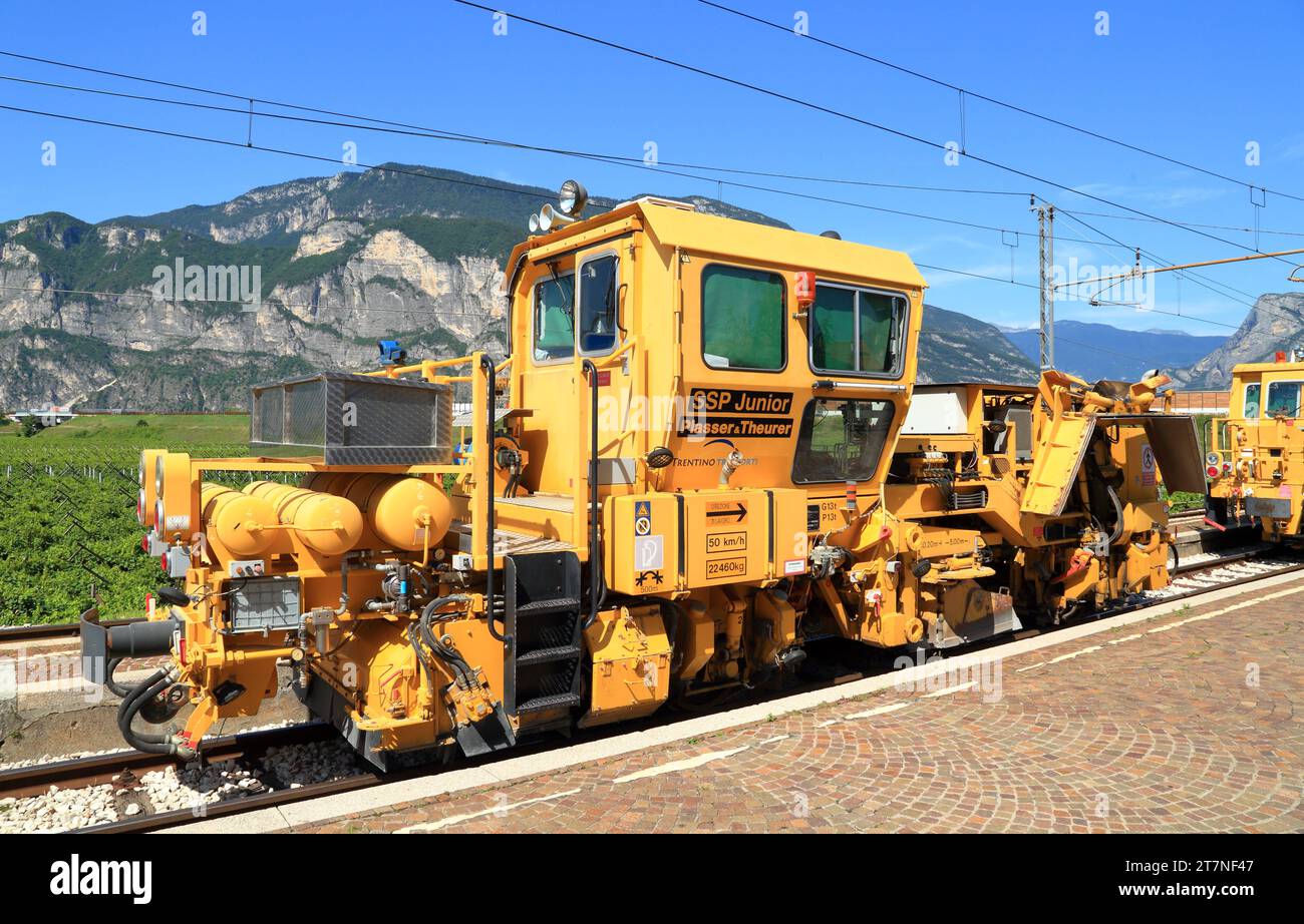 SSP Junior, Plasser e Theurer. Macchina per la costruzione di binari ferroviari. Foto Stock