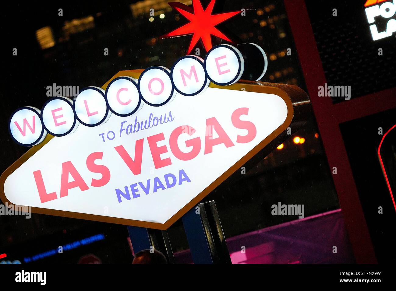 15 novembre 2023, Las Vegas Street Circuit, Las Vegas, FORMULA 1 HEINEKEN SILVER LAS VEGAS GRAND PRIX 2023, nella foto il famoso cartello di Las Vegas. Foto Stock