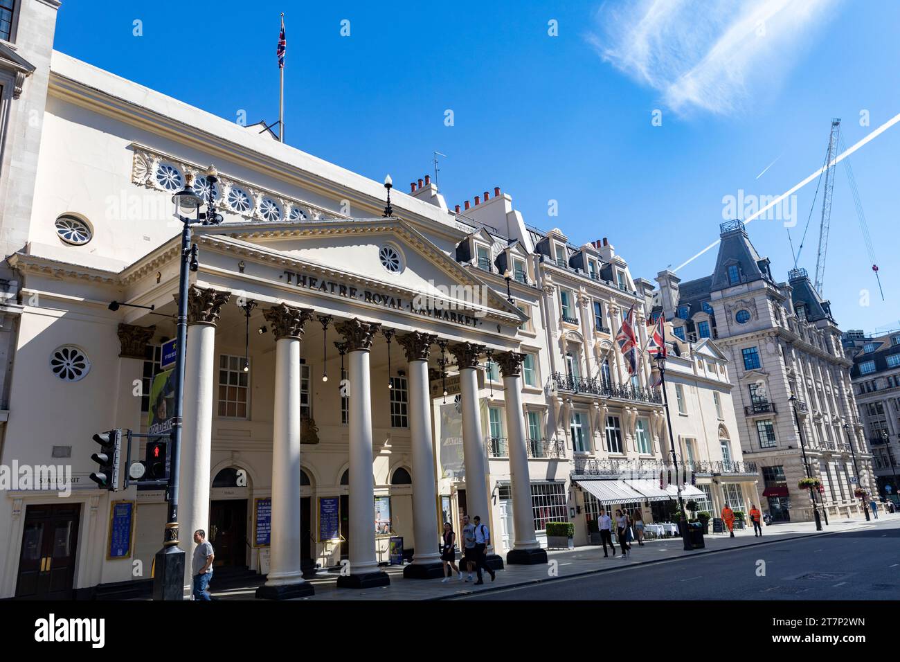 Theatre Royal Haymarket o Haymarket Theatre, edificio classificato di primo livello nel West End di Londra, vista della facciata del teatro, Londra, Inghilterra, Regno Unito Foto Stock