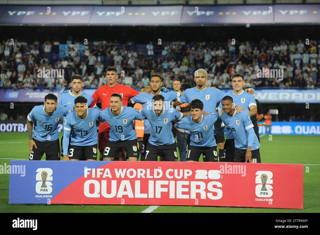 Buenos Aires, Argentina; 16 novembre 2023. Uruguay durante la partita tra Argentina e Uruguay per le qualificazioni CONMEBOL per la Coppa del mondo FIFA 2026 Foto Stock