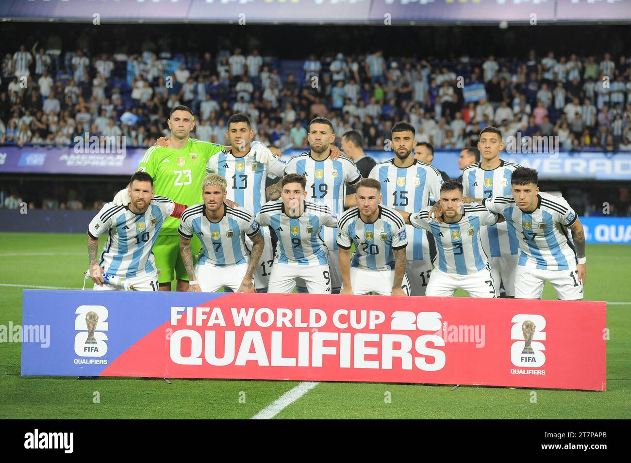 Buenos Aires, Argentina; 16 novembre 2023. Squadra argentina durante la partita tra Argentina e Uruguay per le qualificazioni CONMEBOL per la Coppa del mondo FIFA 2026 Foto Stock