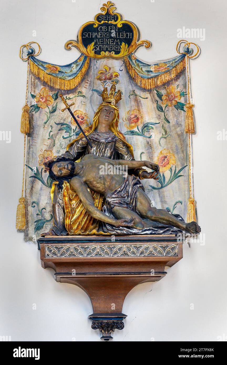 Rilievo, cadavere di Gesù con la Madonna Addolorata, Chiesa di San Giacomo, Markt Rettenbach, Svevia, Baviera, Germania Foto Stock