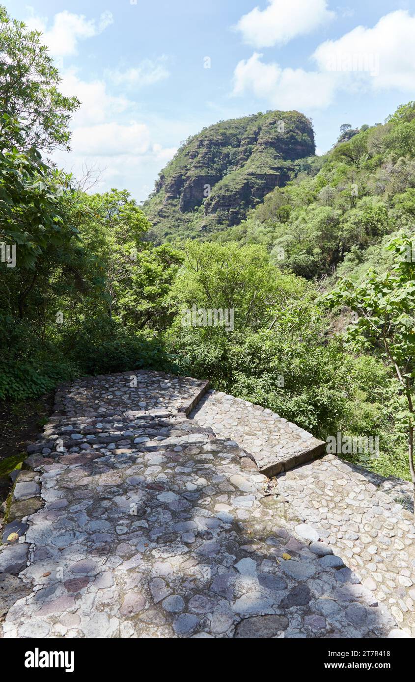 Il complesso del tempio di Malinalco, costruito durante gli ultimi giorni dell'Impero Azteco Foto Stock