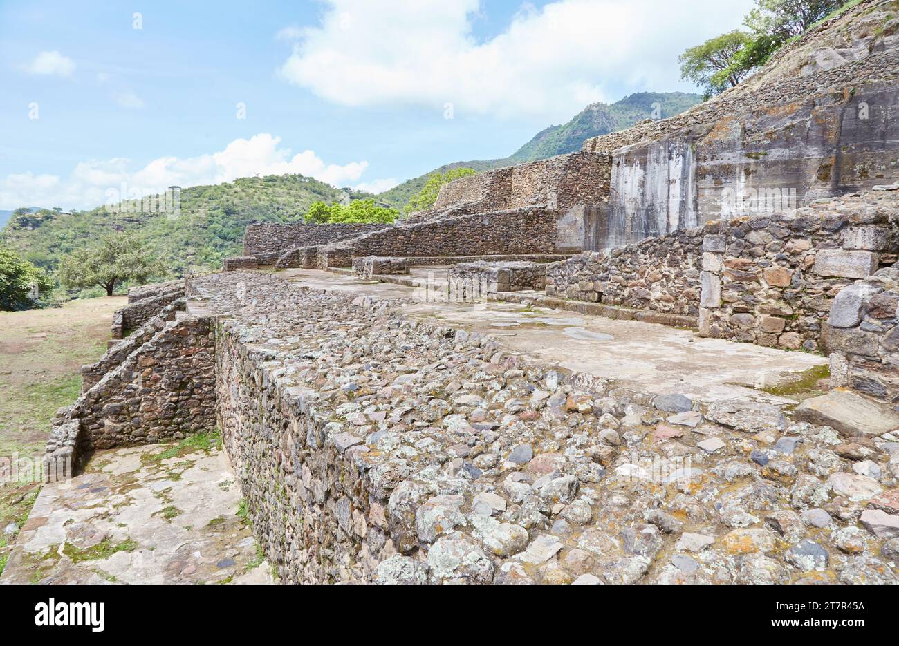 Il complesso del tempio di Malinalco, costruito durante gli ultimi giorni dell'Impero Azteco Foto Stock