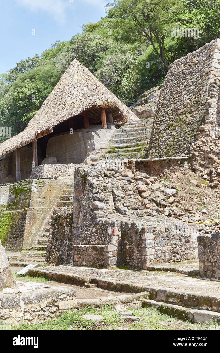 Il complesso del tempio di Malinalco, costruito durante gli ultimi giorni dell'Impero Azteco Foto Stock