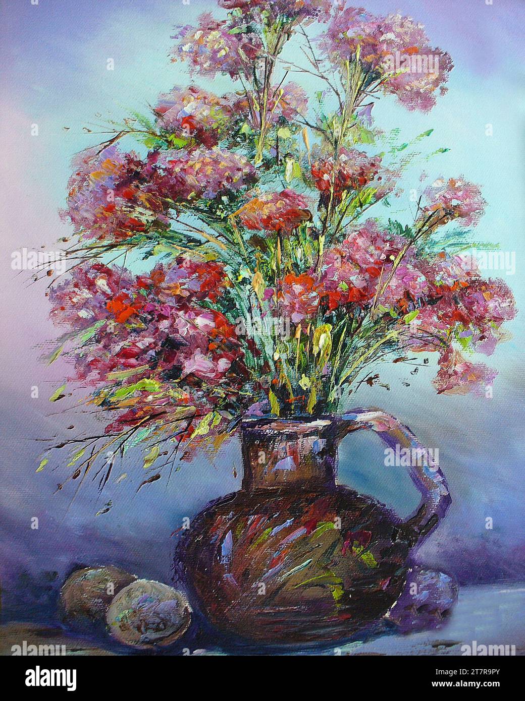 Pittura d'arte originale fiore di colore ad olio in vaso Foto Stock