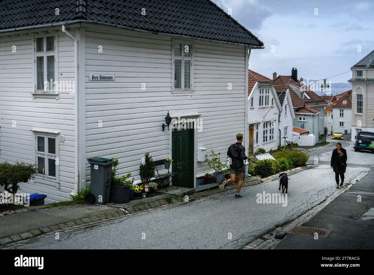 Scena di strada nel centro di Bergen Foto Stock