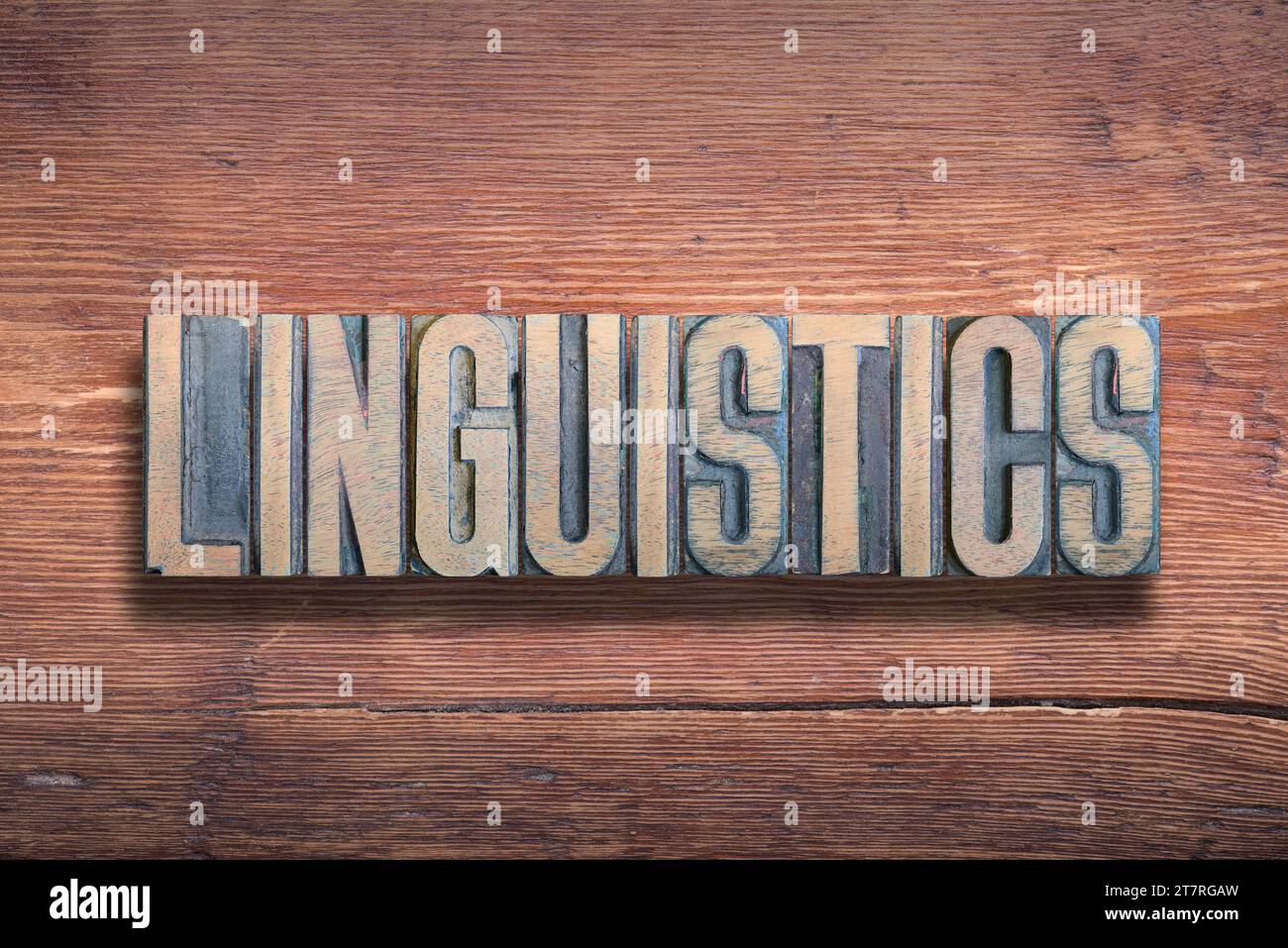 parola linguistica combinata su una superficie in legno verniciato vintage Foto Stock