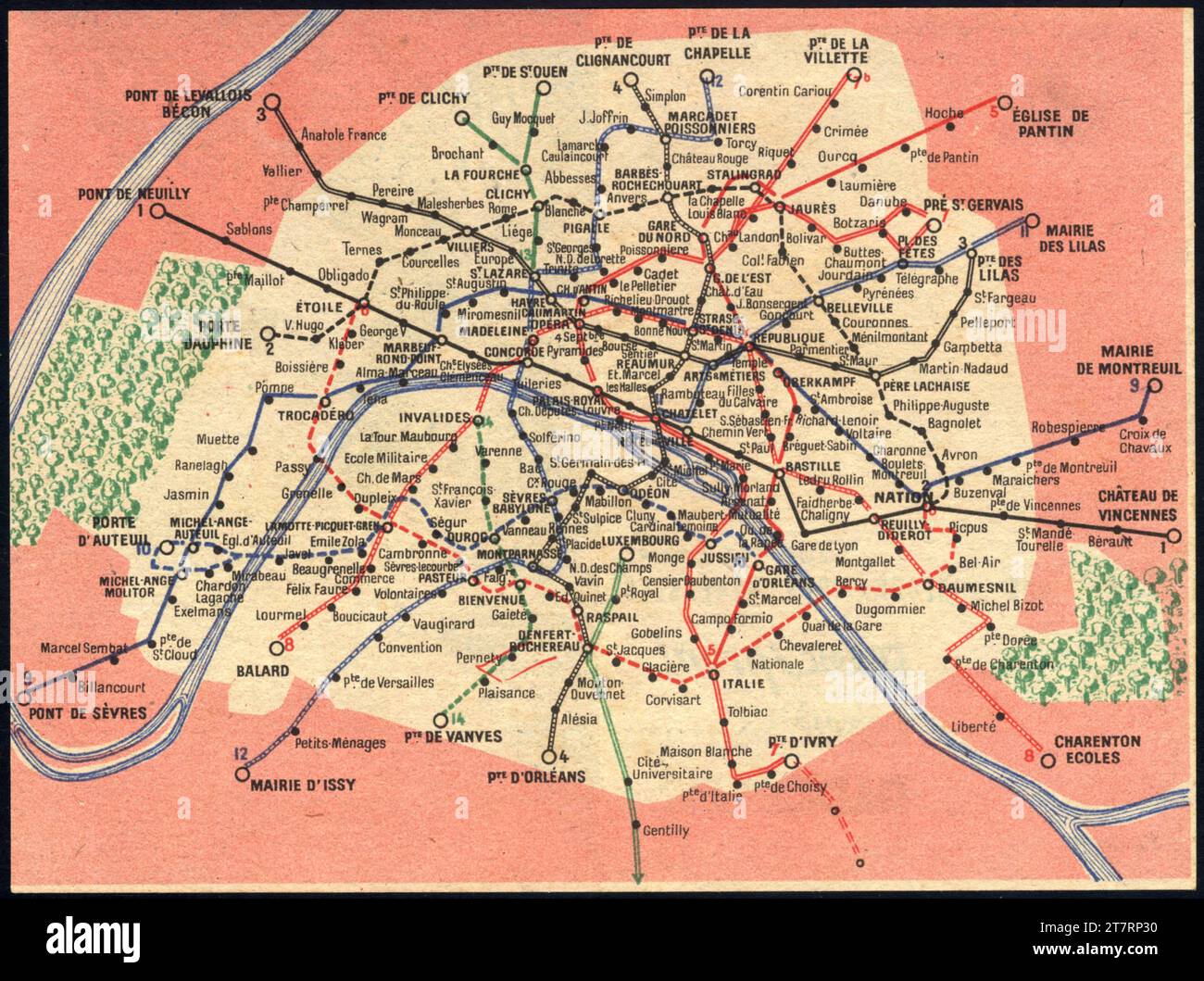 Plan du métro parisien 1940 Foto Stock