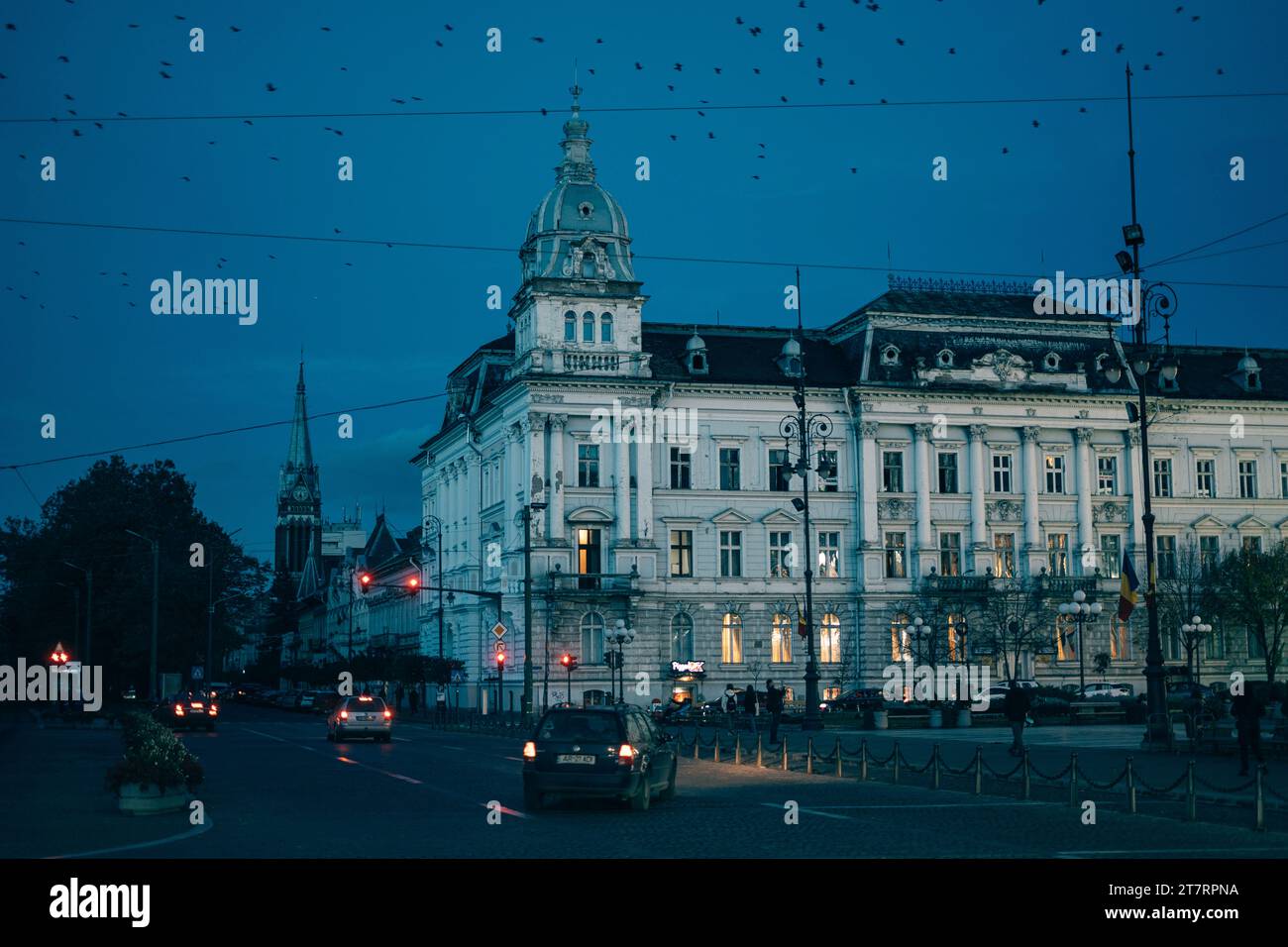 Palazzo Cenad di notte ad Arad, Romania Foto Stock