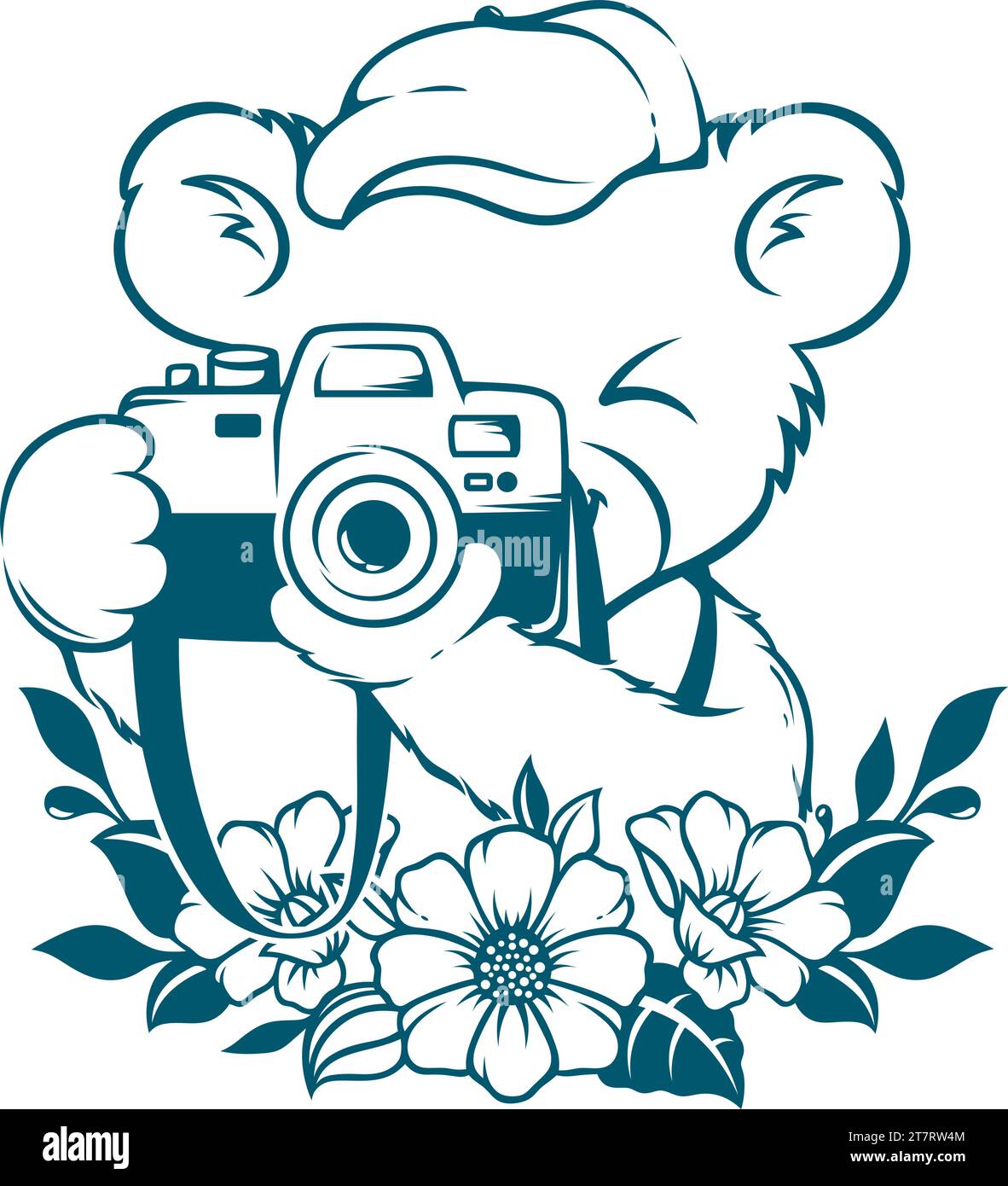 Estetico orso floreale silhouette grafica a clip Illustrazione Vettoriale