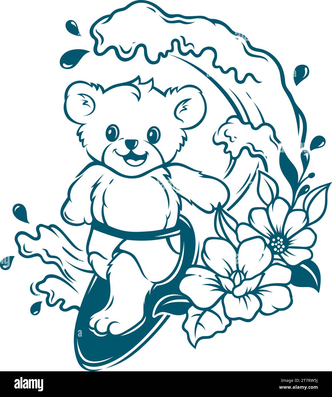 Estetico orso floreale silhouette grafica a clip Illustrazione Vettoriale