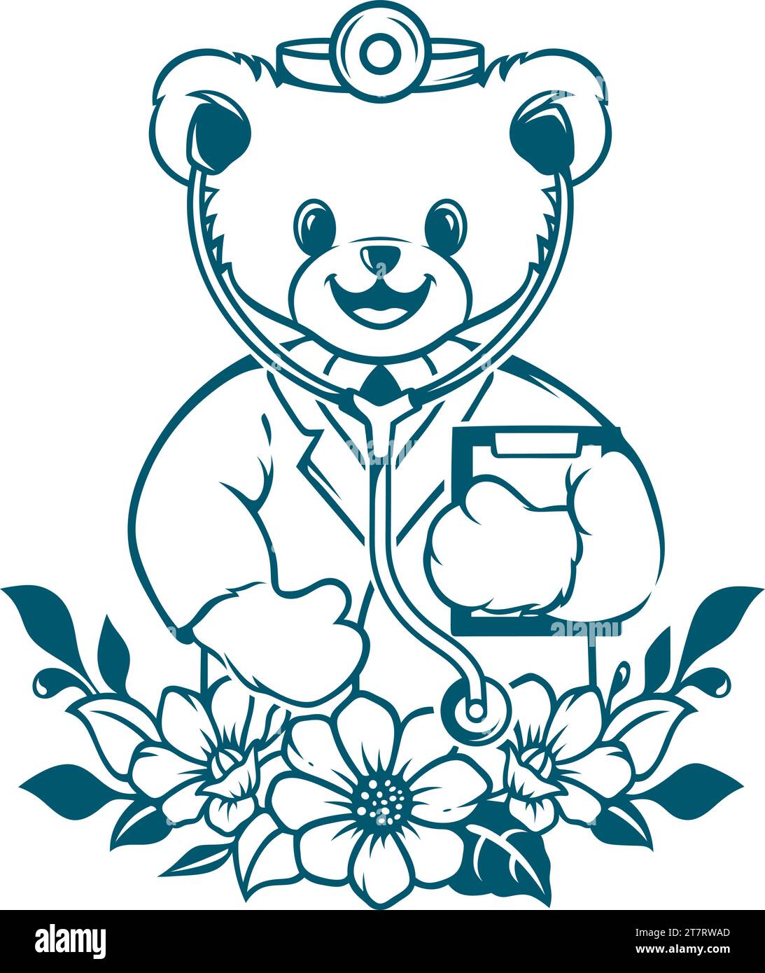 Estetico orso floreale silhouette grafica a clip Illustrazione Vettoriale