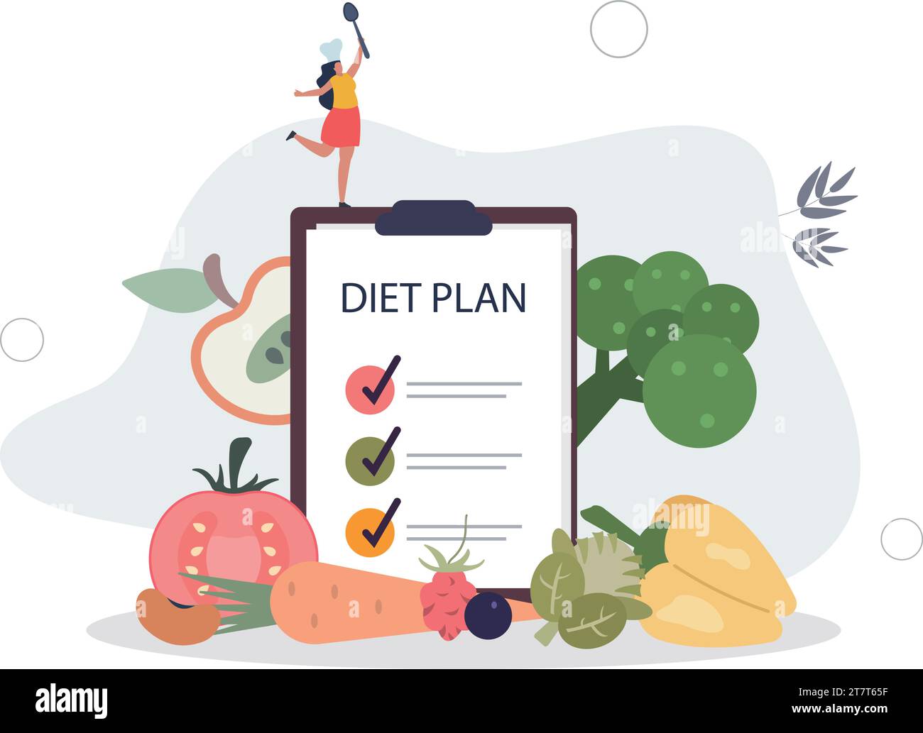 Programma di dieta, programma di gestione per la disintossicazione e la perdita di peso.illustrazione vettoriale piatta. Illustrazione Vettoriale