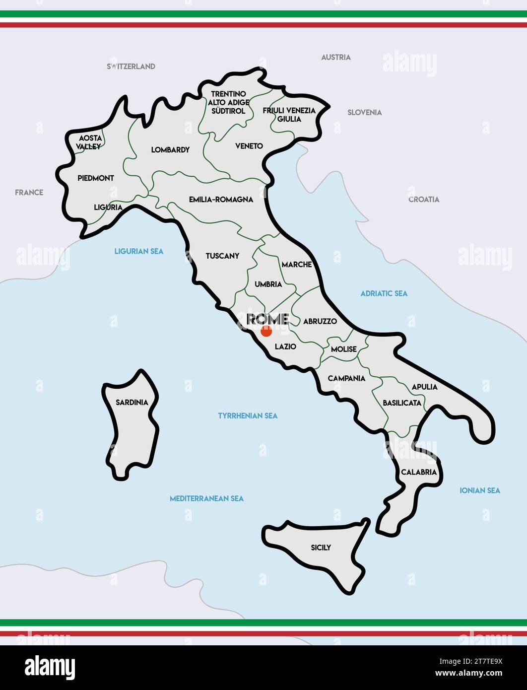 Mappa amministrativa a colori dell'Italia. illustrazione vettoriale Illustrazione Vettoriale