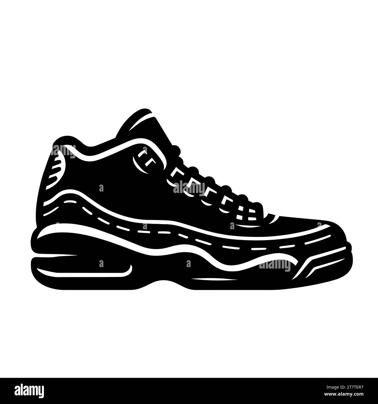 Icona delle sneakers. Silhouette nera di sneaker alte su sfondo bianco. Illustrazione vettoriale Illustrazione Vettoriale