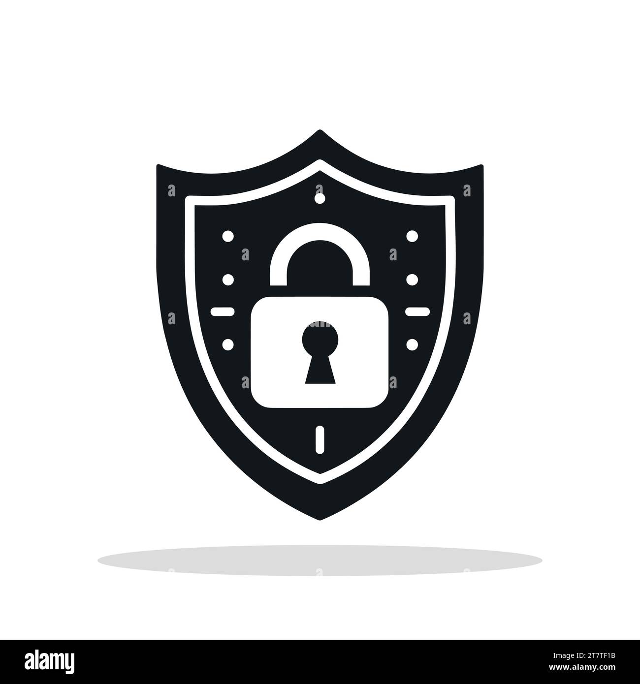Icona di scudo e lucchetto. Scudo nero con simbolo lucchetto. Concetto di sicurezza e protezione. Illustrazione vettoriale Illustrazione Vettoriale