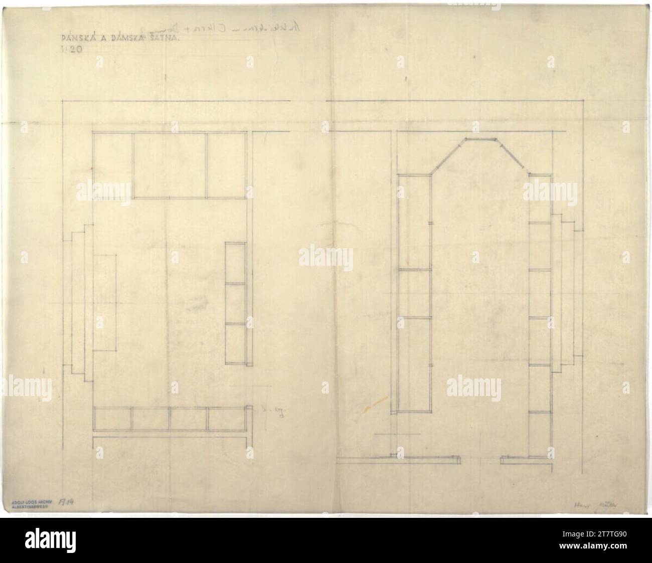 Adolf Loos (Entwerfer in) Villa Dr. Ing Frantisek e Milada Müller, Praga, XVIII., Stresovicka 842 (oggi 820), Repubblica Ceca, dettagli con le planimetrie degli armadi. Carta trasparente, matita 1928-1930 , 1928/1930 Foto Stock