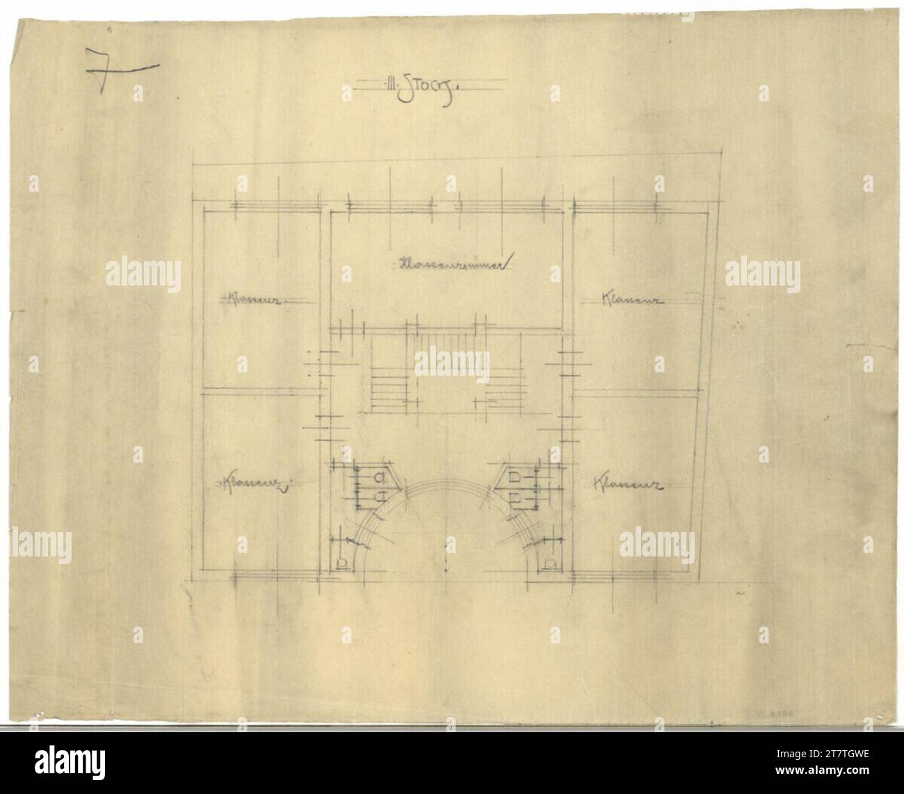 Adolf Loos (Entwerfer in) Black Forest School II, Vienna, planimetria, III. Pavimento. Carta trasparente; matita intorno a 1912-1914 Foto Stock