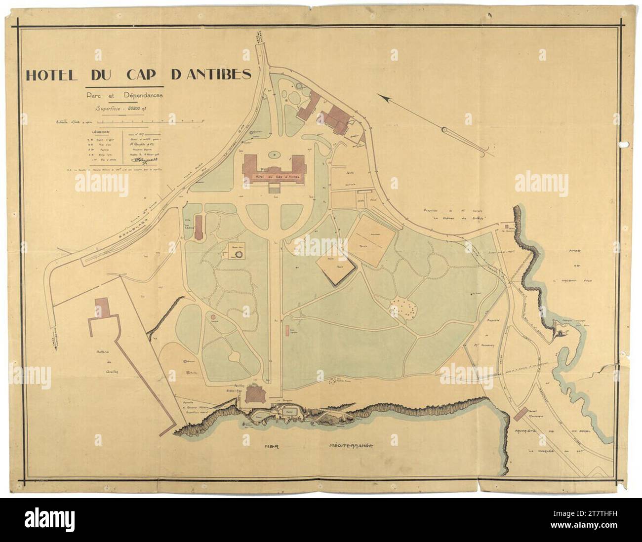 Unbekannt (an der Entstehung Beteiligte r) Antibes, Grand Hotel du Cap, pianta del sito. Carta per insegne; inchiostro Foto Stock