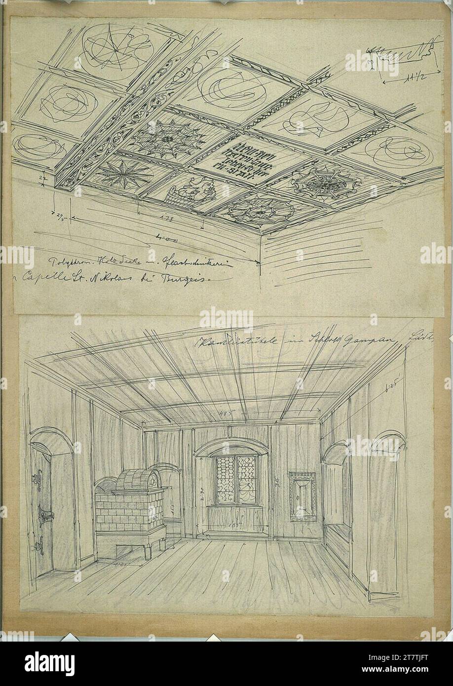 Alfred Castelliz (Zeichner in) Castello di Gampan, Cancelliere, prospettiva. Carta, media -forte; disegno preliminare a matita e a molla (nero) Foto Stock