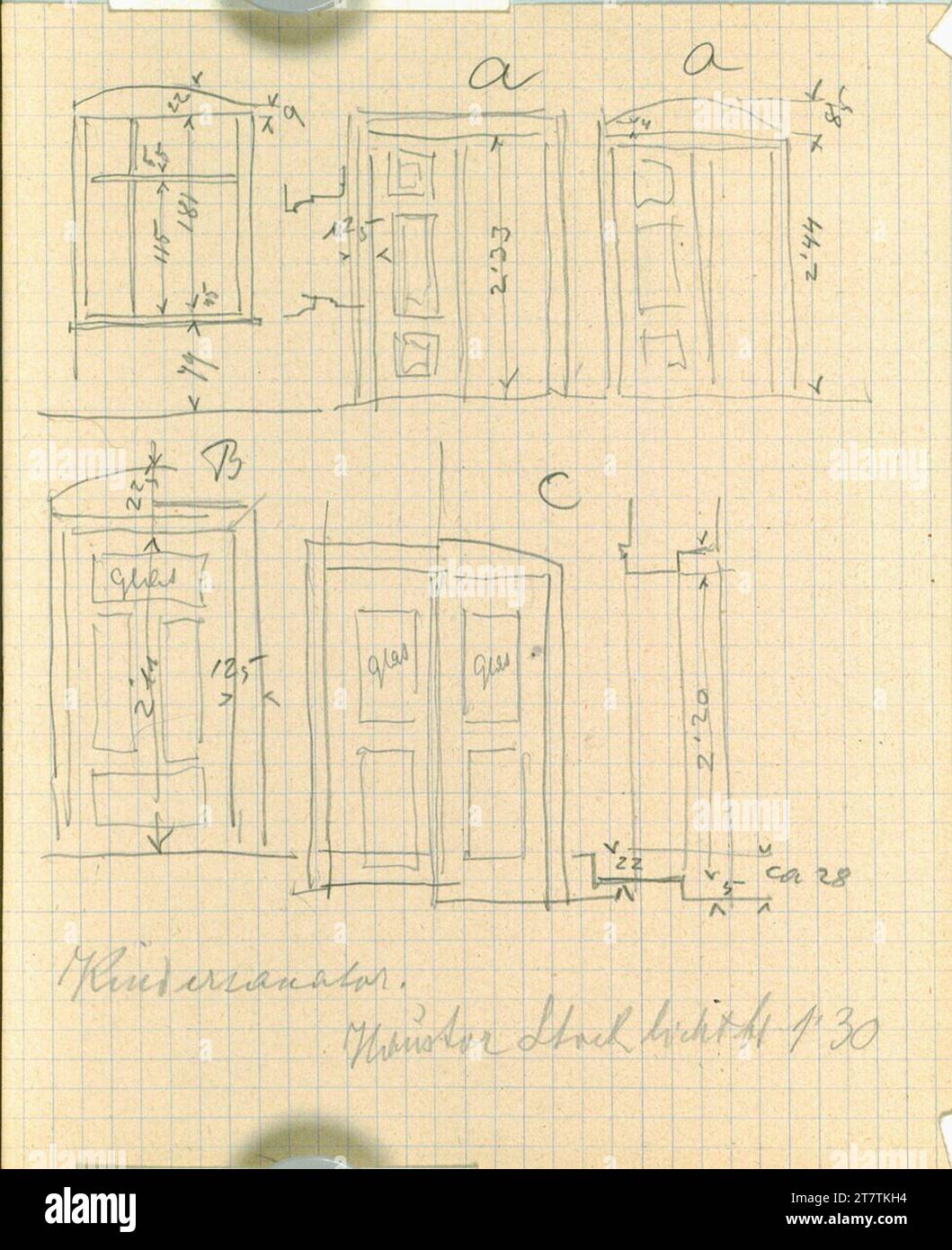 Alfred Castelliz Bad Groß Ullersdorf (Moravia settentrionale), Villa Franziska, struttura del pavimento, sanatorio per bambini progettato, schizzi alle porte. Carta, media -forte; disegno a matita 1925 , 1925 Foto Stock