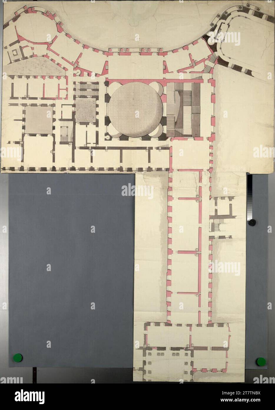 Johann Aman (Architekt_in) Vienna i, Hofburg, Michaelertrakt, Swiss Tract, cerimoniale, primo piano, piano. Graphite (presentazione), primavera in nero, grigio e rosa lavata 1. H. 19. JH. Foto Stock