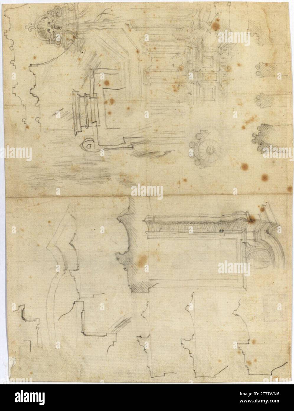 Francesco Borromini (Zeichner in) Roma, Palazzo Barberini, varie componenti. Carta, media -forte; schizzo grafite; schizzi in grafite 1631 , 1631 Foto Stock