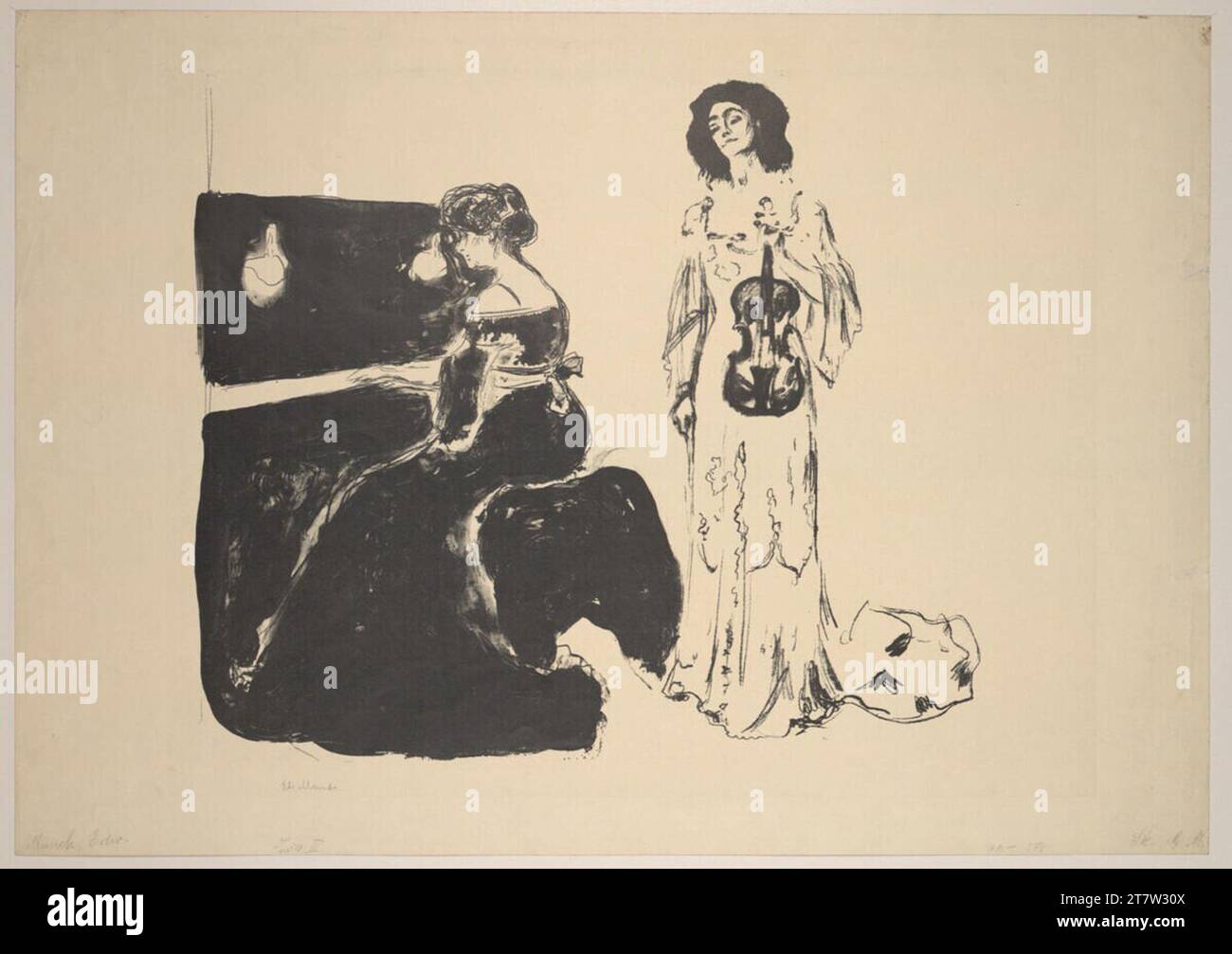 Concerto per violino di Edvard Munch. Litografia con litomissione e doccia in nero 1903 , 1903 Foto Stock