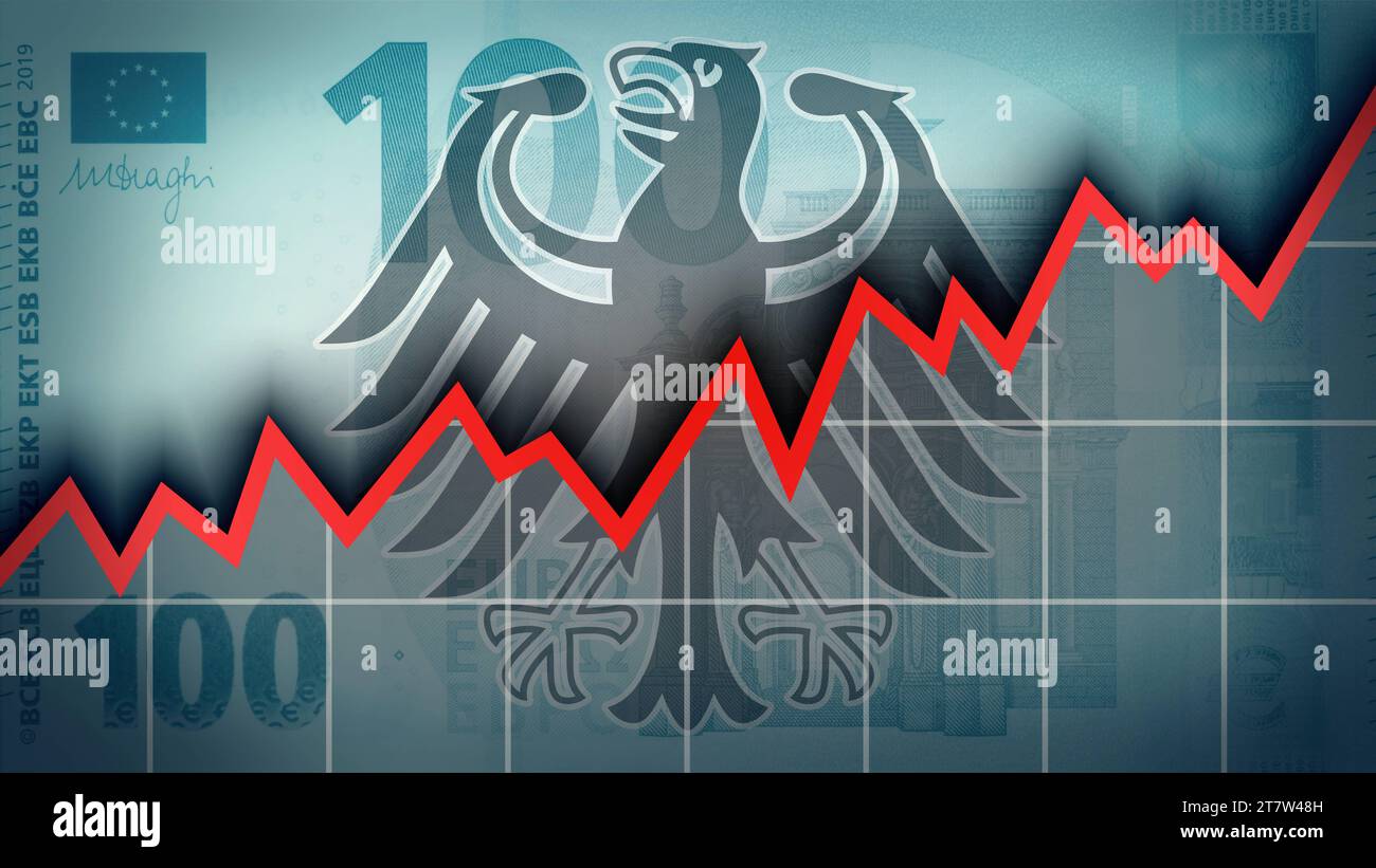 Neuverschuldung in Deutschland Symbolbild zum Thema Staatsschulden, Schuldenquote, Neuverschuldung usw. In Deutschland *** nuovo debito in Germania immagine simbolica sul tema del debito pubblico, rapporto debito/PIL, nuovo debito, ecc. in Germania Foto Stock