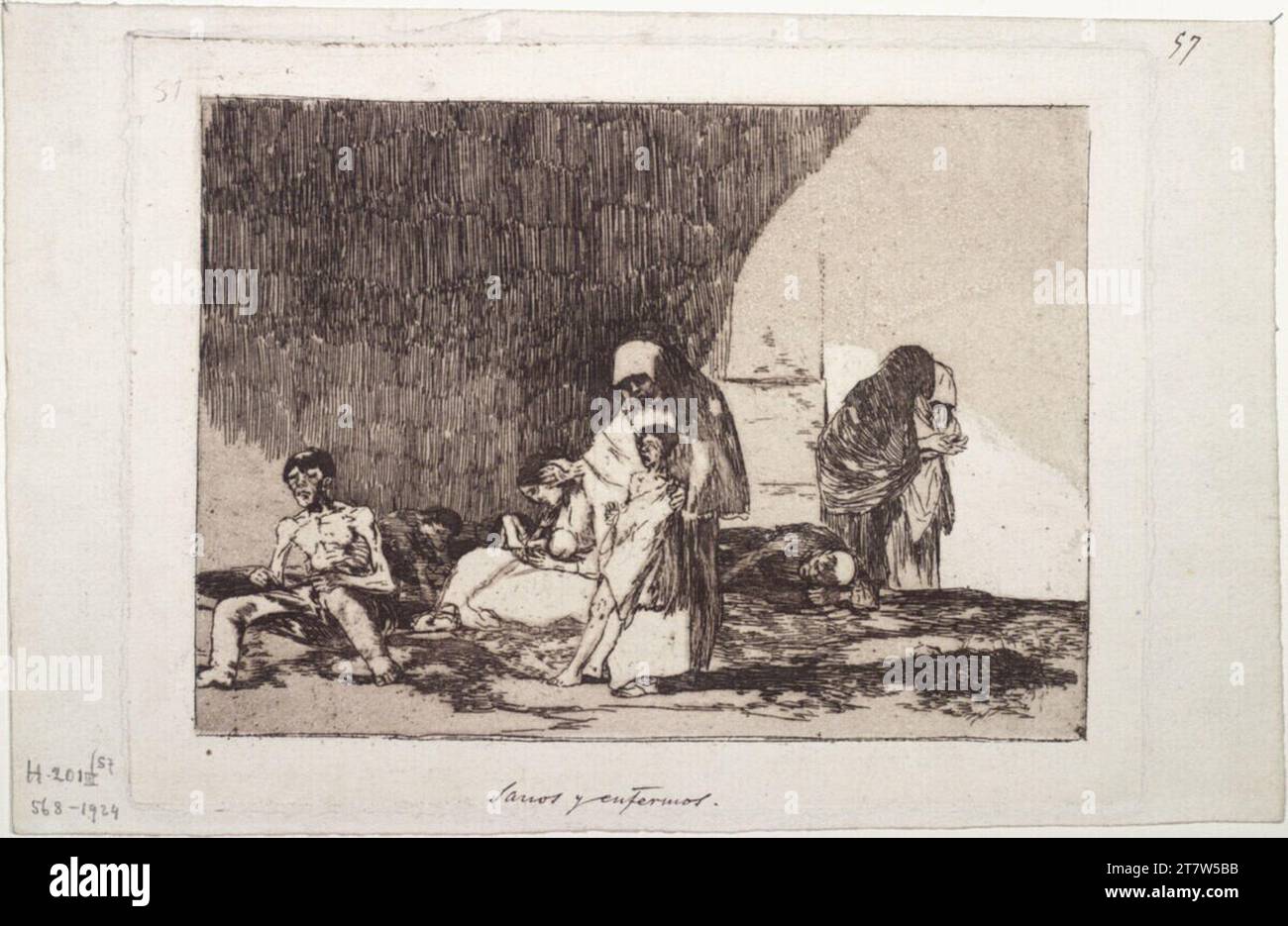 Francisco José de Goya y Lucientes i disastri della guerra: Sani e malati - Gesunde und Kranke. Acquaforte, acquatinta 1812-1815, 1. Ausgabe 1863 Foto Stock