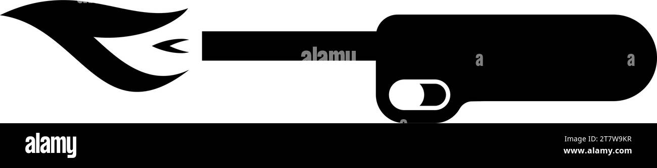Torcia da cucina con accendino a gas con icona di apparecchiature industriali a fiamma colore nero illustrazione vettoriale immagine semplice Illustrazione Vettoriale