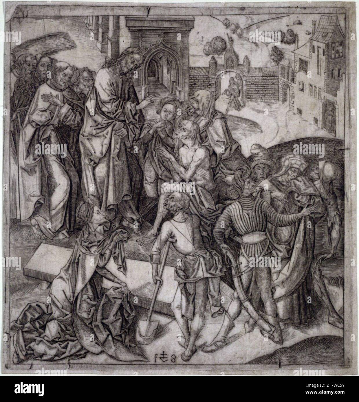 Veit Stoß la resurrezione del Lazzaro. Stampa con incisione in rame intorno al 1500-1510 Foto Stock