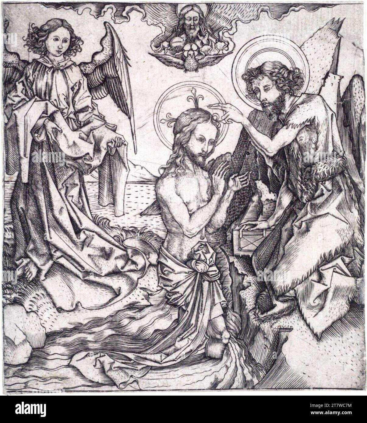 Meister, cioè il battesimo di Cristo. Stampa con incisione in rame intorno al 1500 Foto Stock