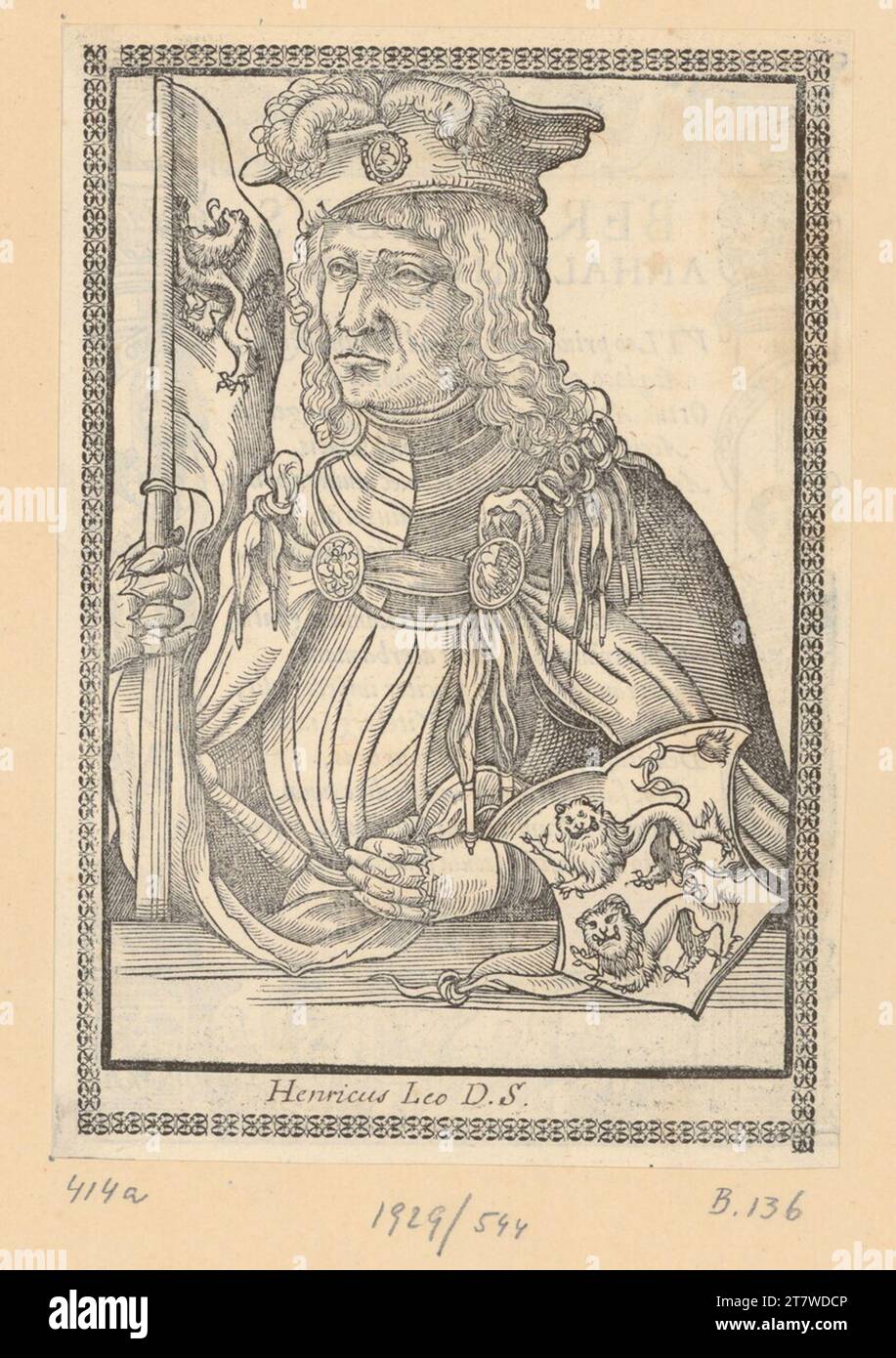 Lucas Cranach d. J. Ritratto di Heinrich il Löwen, duca di Sassonia e Baviera. Woodcut 1563 , 1563 Foto Stock