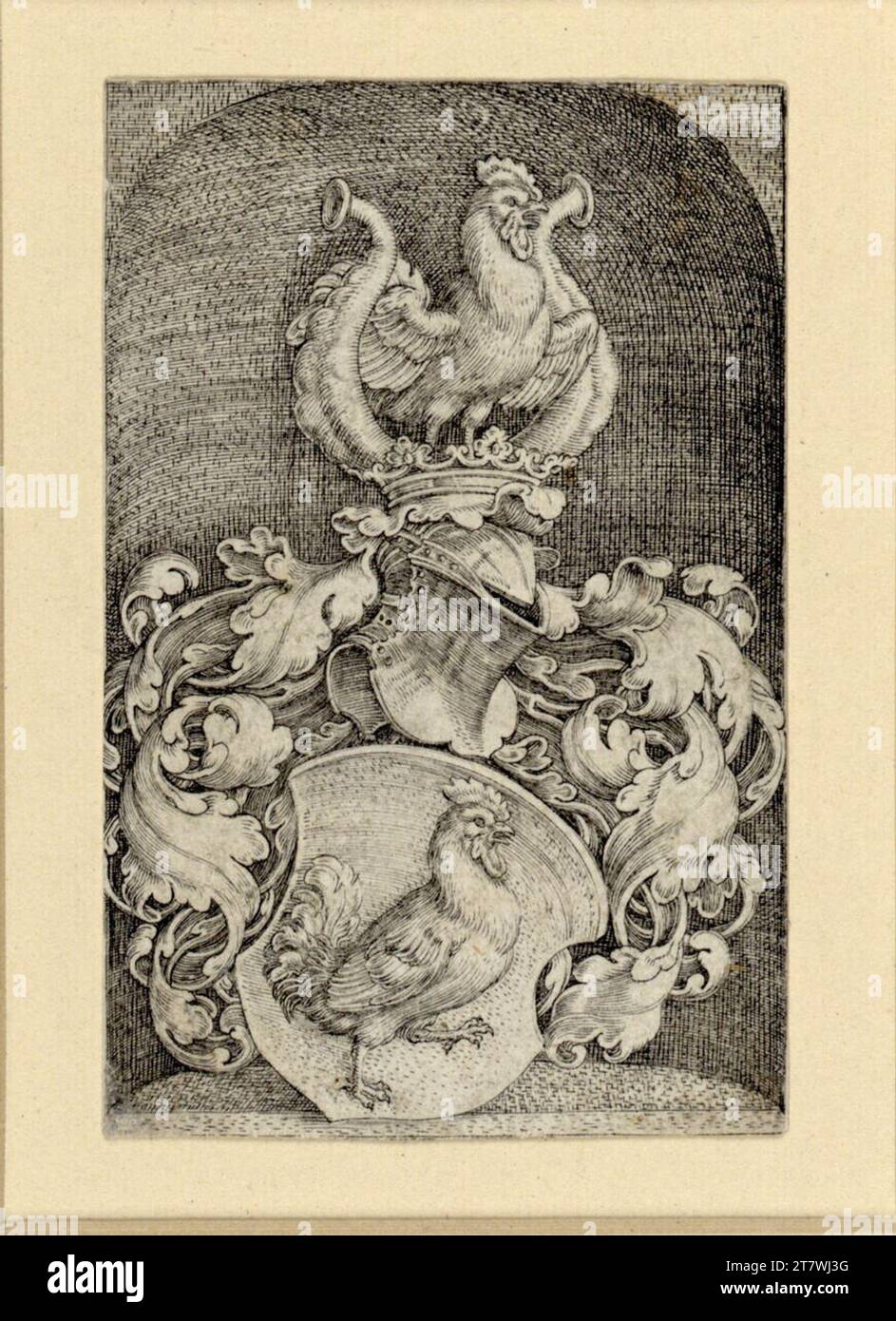 Barthel Beham lo stemma con il gallo. Stampa con incisione in rame Foto Stock