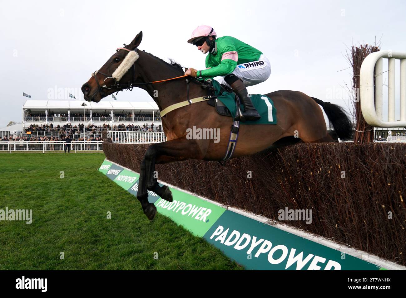 Homme Public, guidato dal fantino Henry Brooke, si appresta a vincere il premio SSS Super Alloys Arkle Challenge Trophy Trial' Chase, il primo giorno della riunione di novembre all'ippodromo di Cheltenham. Data immagine: Venerdì 17 novembre 2023. Foto Stock