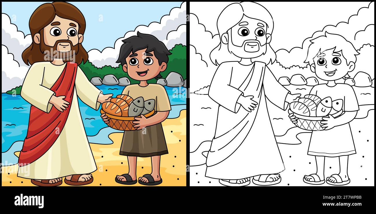 Christian Jesus alimenta 5000 persone illustrazione Illustrazione Vettoriale