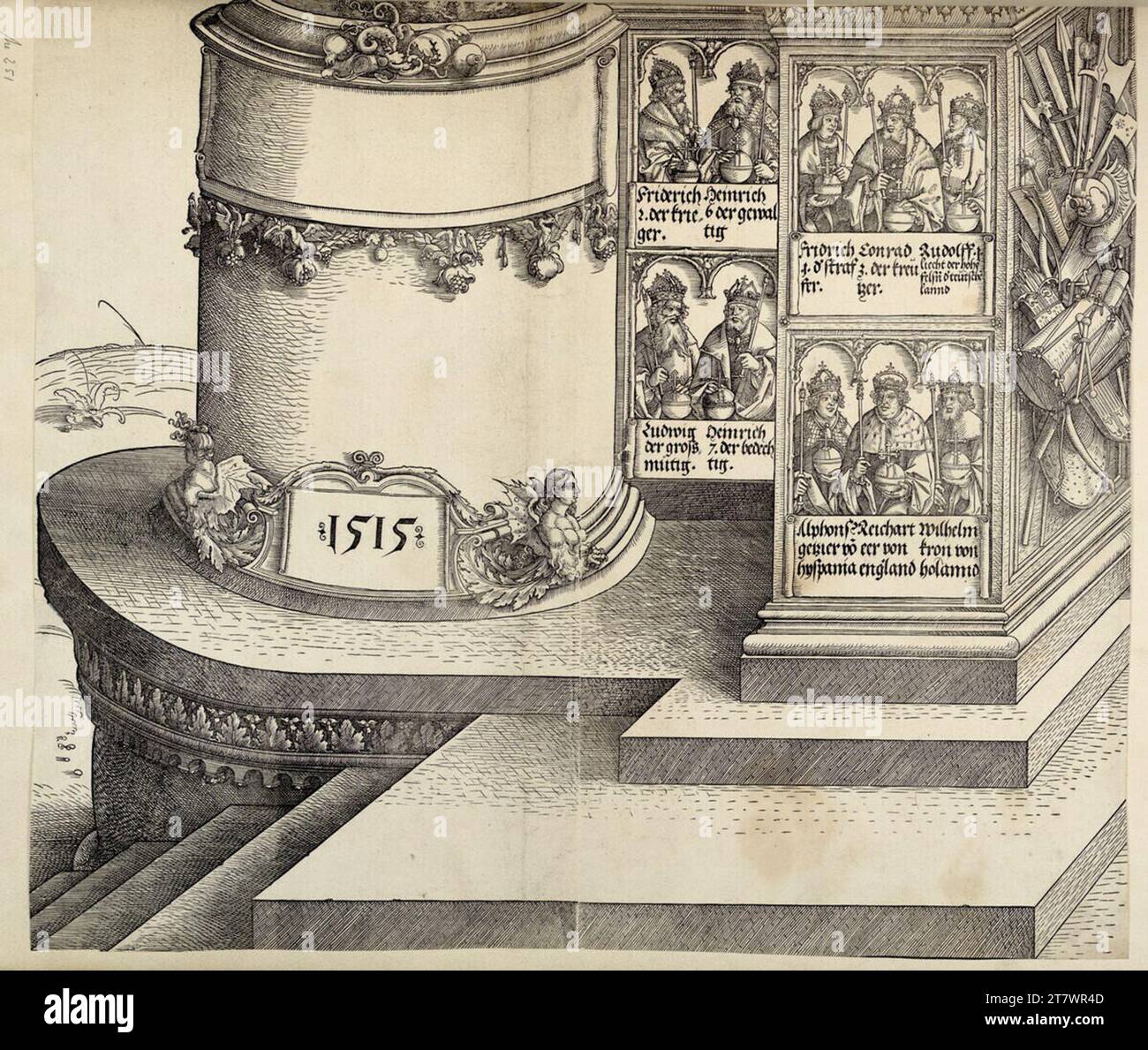 Albrecht Dürer (officina) porta d'onore dell'imperatore Massimiliano i, torre laterale sinistra, f 6, presa). Woodcut 1515 , 1515 Foto Stock