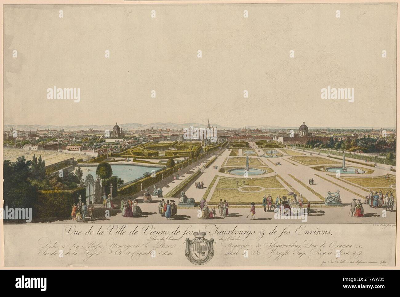 Franz Karl Zoller Vienna, visto dal Belvedere. Incisione, colorata (non dipinta nel gioco del cielo) 1785 , 1785 Foto Stock